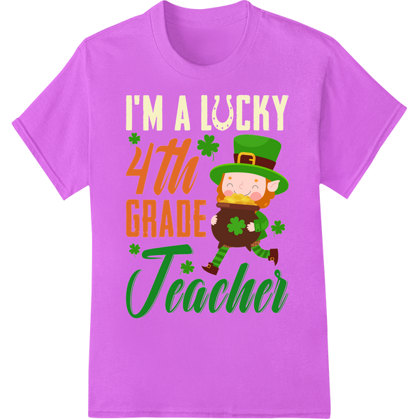 Lucky 4th Grade Teacher Leprechaun Saint Patrick's Day DTF on purple shirt - SUPERDTF-DTF Prints-DTF Transfers-Custom DTF Prints