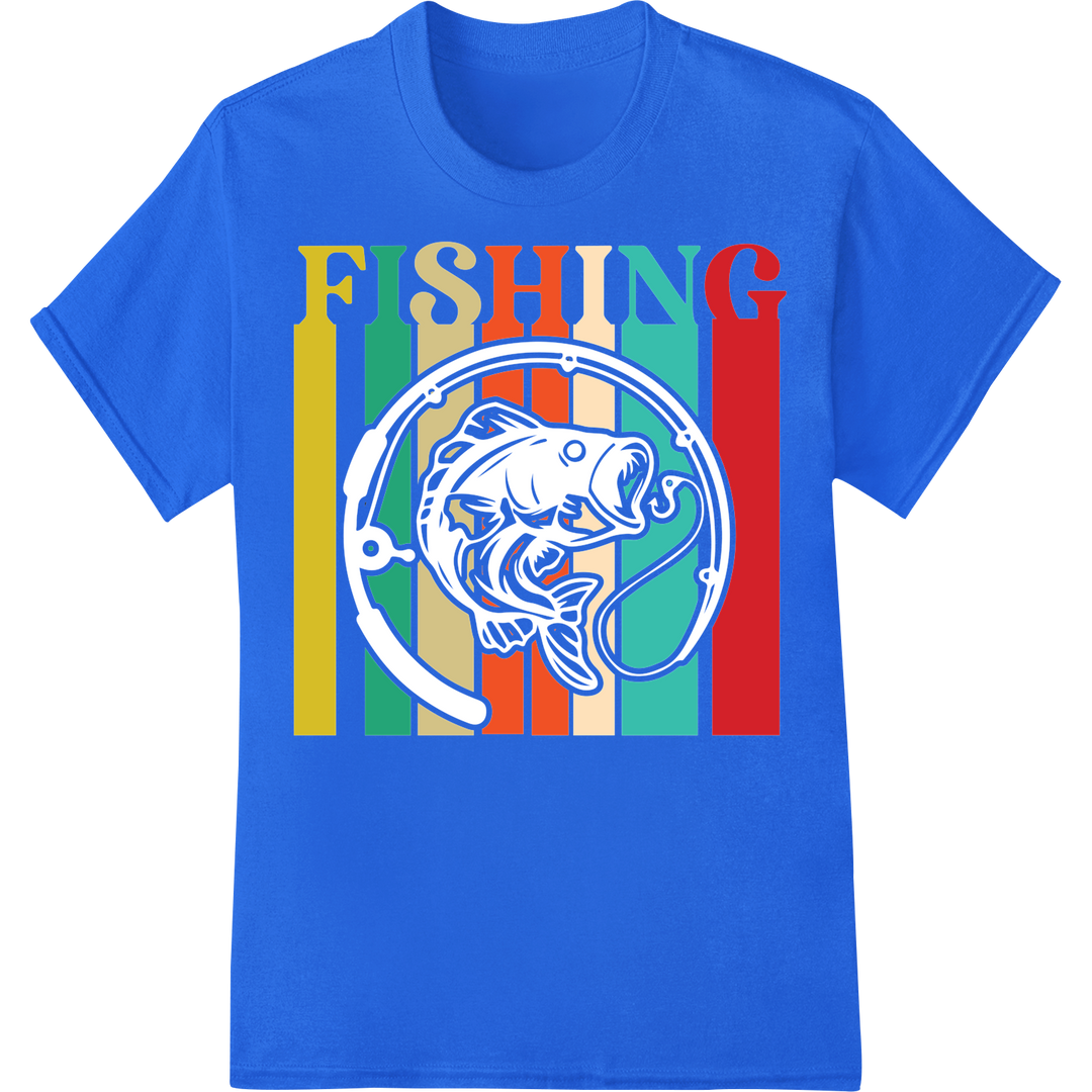 Retro Fishing Fever: Bold DTF Transfer Print for Anglers on blue shirt - SUPERDTF-DTF Prints-DTF Transfers-Custom DTF Prints