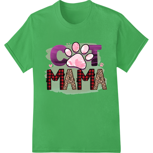 Cat Mama Love: Adorable Feline DTF Print for Cat Lovers on green shirt - SUPERDTF-DTF Prints-DTF Transfers-Custom DTF Prints