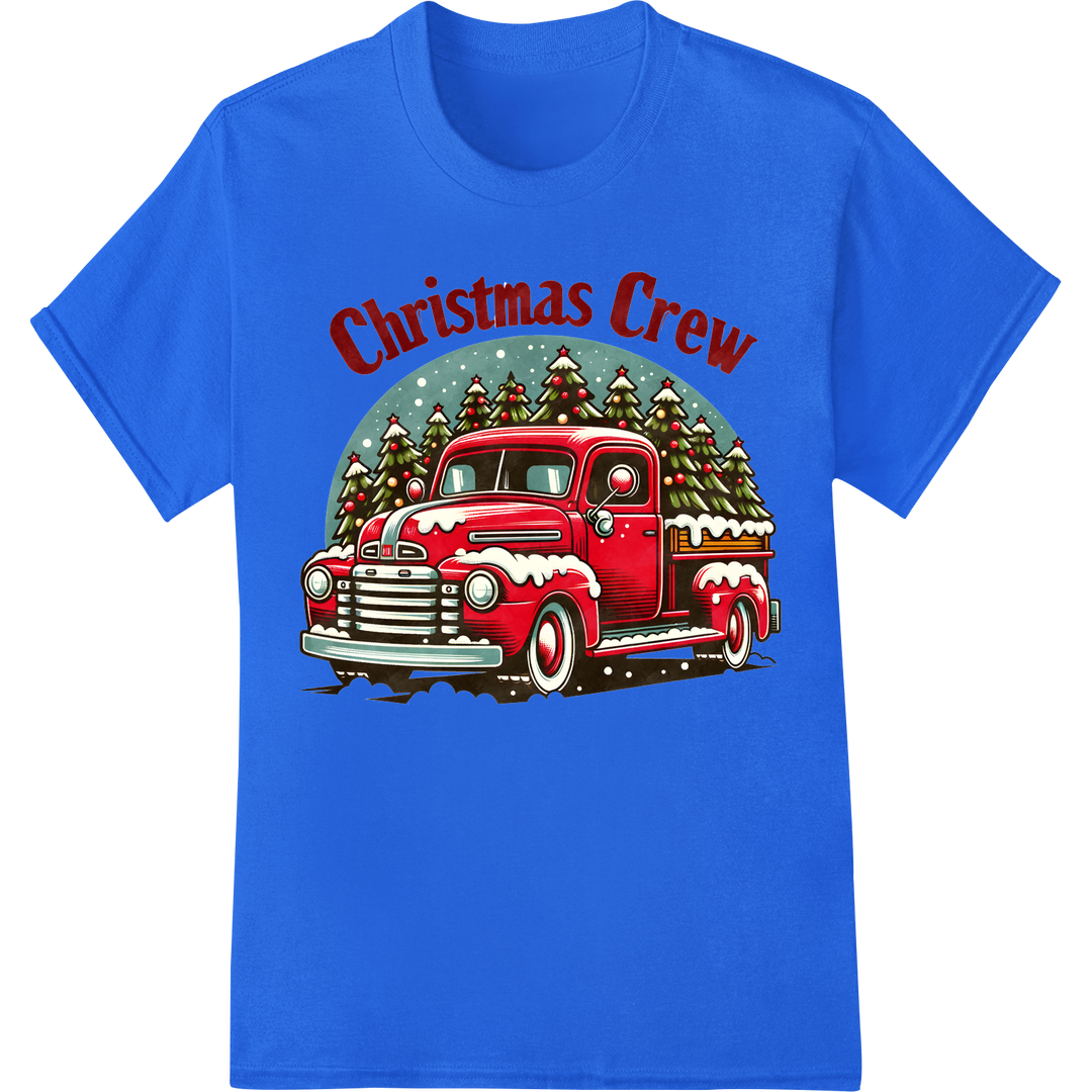 Vintage Christmas Crew Truck Heat Transfer Print | Retro DTF on blue shirt - SUPERDTF-DTF Prints-DTF Transfers-Custom DTF Prints