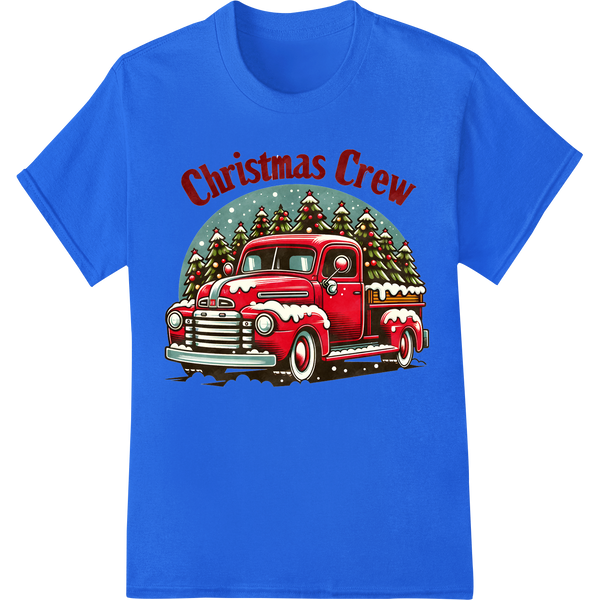 Vintage Christmas Crew Truck Heat Transfer Print | Retro DTF on blue shirt - SUPERDTF-DTF Prints-DTF Transfers-Custom DTF Prints