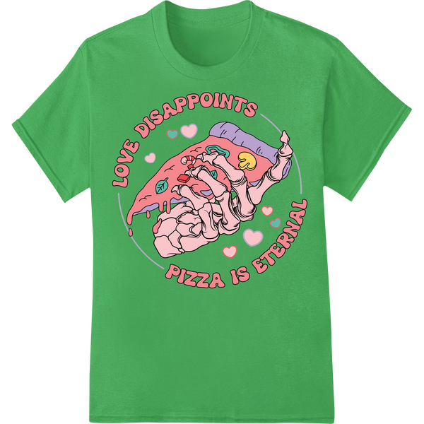 Eternal Love for Pizza - Funny Anti-Valentine's Day DTF Print on green shirt - SUPERDTF-DTF Prints-DTF Transfers-Custom DTF Prints