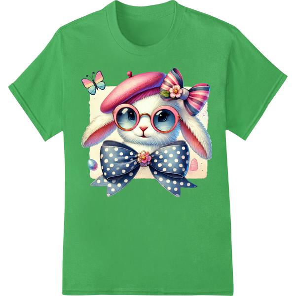 Adorable Easter Bunny with Heart Sunglasses DTF Print on green shirt - SUPERDTF-DTF Prints-DTF Transfers-Custom DTF Prints