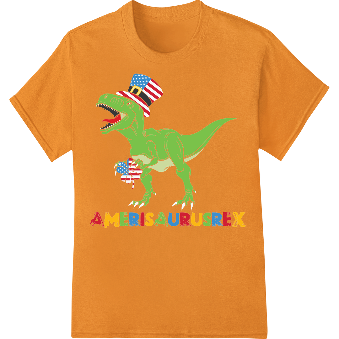 Amerisaurus Rex: Patriotic Dinosaur DTF Print Heat Transfer on orange shirt - SUPERDTF-DTF Prints-DTF Transfers-Custom DTF Prints