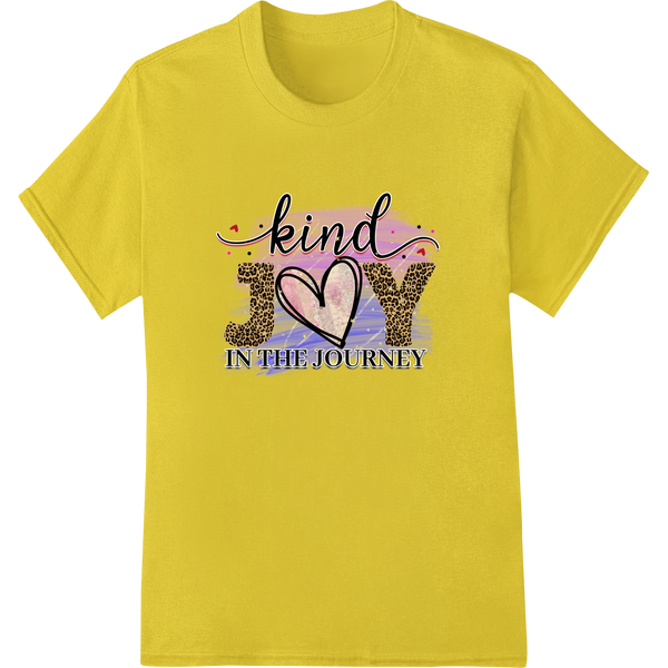 Colorful leopard print heart design with 'Kind Joy' text, a Direct to Film (DTF) heat transfer for custom apparel printing.