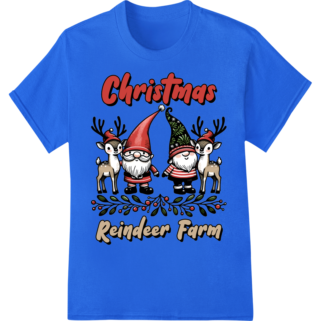 Adorable Christmas Reindeer Farm Festive DTF Print Transfer on blue shirt - SUPERDTF-DTF Prints-DTF Transfers-Custom DTF Prints