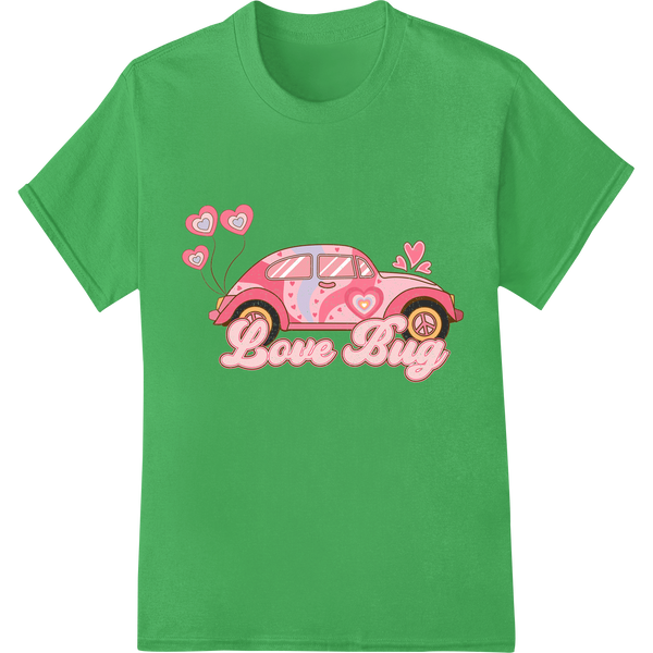 Adorable 'Love Bug' Valentine's Day DTF Print Heat Transfer on green shirt - SUPERDTF-DTF Prints-DTF Transfers-Custom DTF Prints