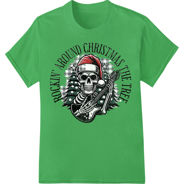 Rockin' Skeleton Christmas DTF Heat Transfer Print Edgy on green shirt - SUPERDTF-DTF Prints-DTF Transfers-Custom DTF Prints