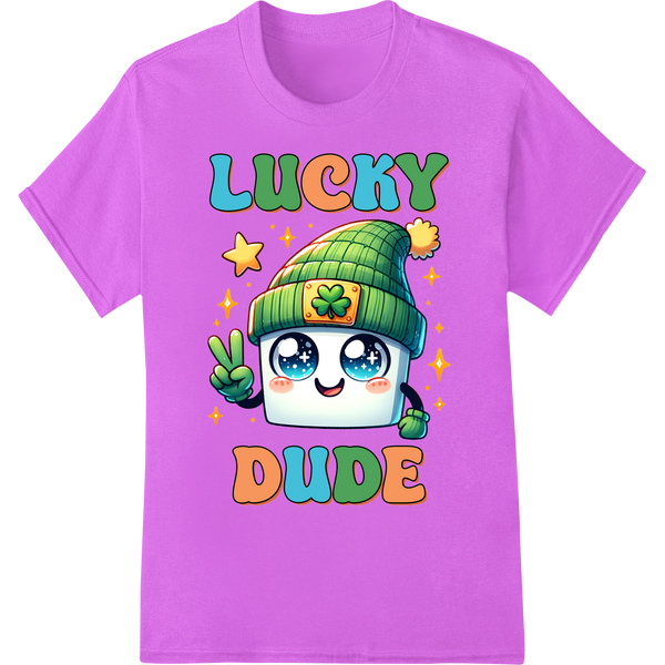 Lucky Shamrock Dude: Adorable St. Patrick's Day DTF Print on purple shirt - SUPERDTF-DTF Prints-DTF Transfers-Custom DTF Prints