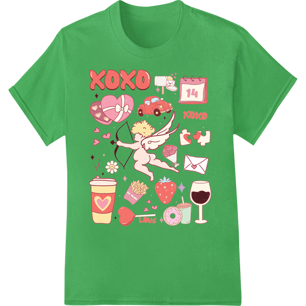 Retro Cupid's Arrow: Vintage Valentine's Day DTF Print on green shirt - SUPERDTF-DTF Prints-DTF Transfers-Custom DTF Prints