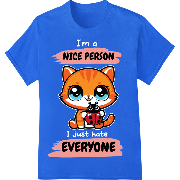 Adorable Cartoon Cat DTF Print: Purrfect for Cat Lovers on blue shirt - SUPERDTF-DTF Prints-DTF Transfers-Custom DTF Prints