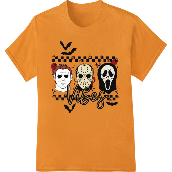 Haunting Halloween Horror Masks - Spooky DTF Print Design on orange shirt - SUPERDTF-DTF Prints-DTF Transfers-Custom DTF Prints