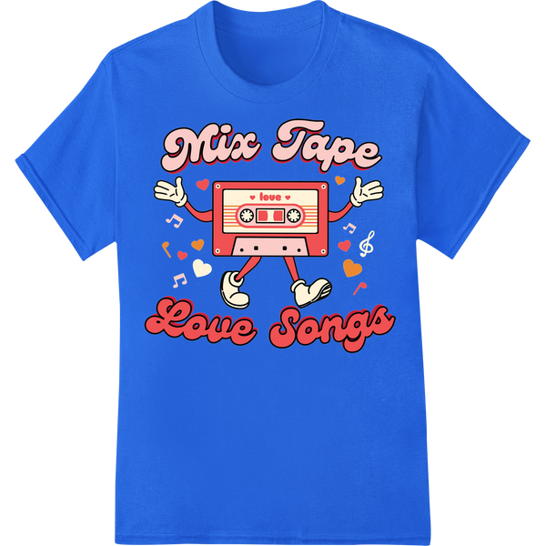 Retro Mix Tape Love Songs DTF Print | Valentine's Day Gift Idea on blue shirt - SUPERDTF-DTF Prints-DTF Transfers-Custom DTF Prints