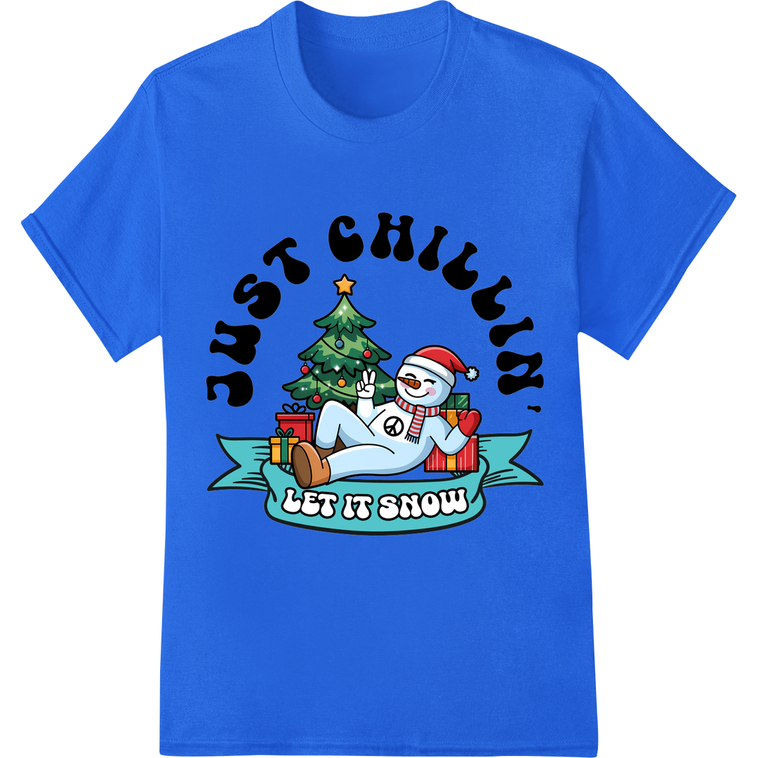 Frosty Fun: Let It Snow Snowman Christmas DTF Print on blue shirt - SUPERDTF-DTF Prints-DTF Transfers-Custom DTF Prints