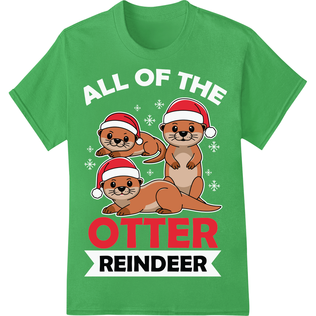 Adorable Otter Reindeer: Cute Christmas Animal DTF Print on green shirt - SUPERDTF-DTF Prints-DTF Transfers-Custom DTF Prints