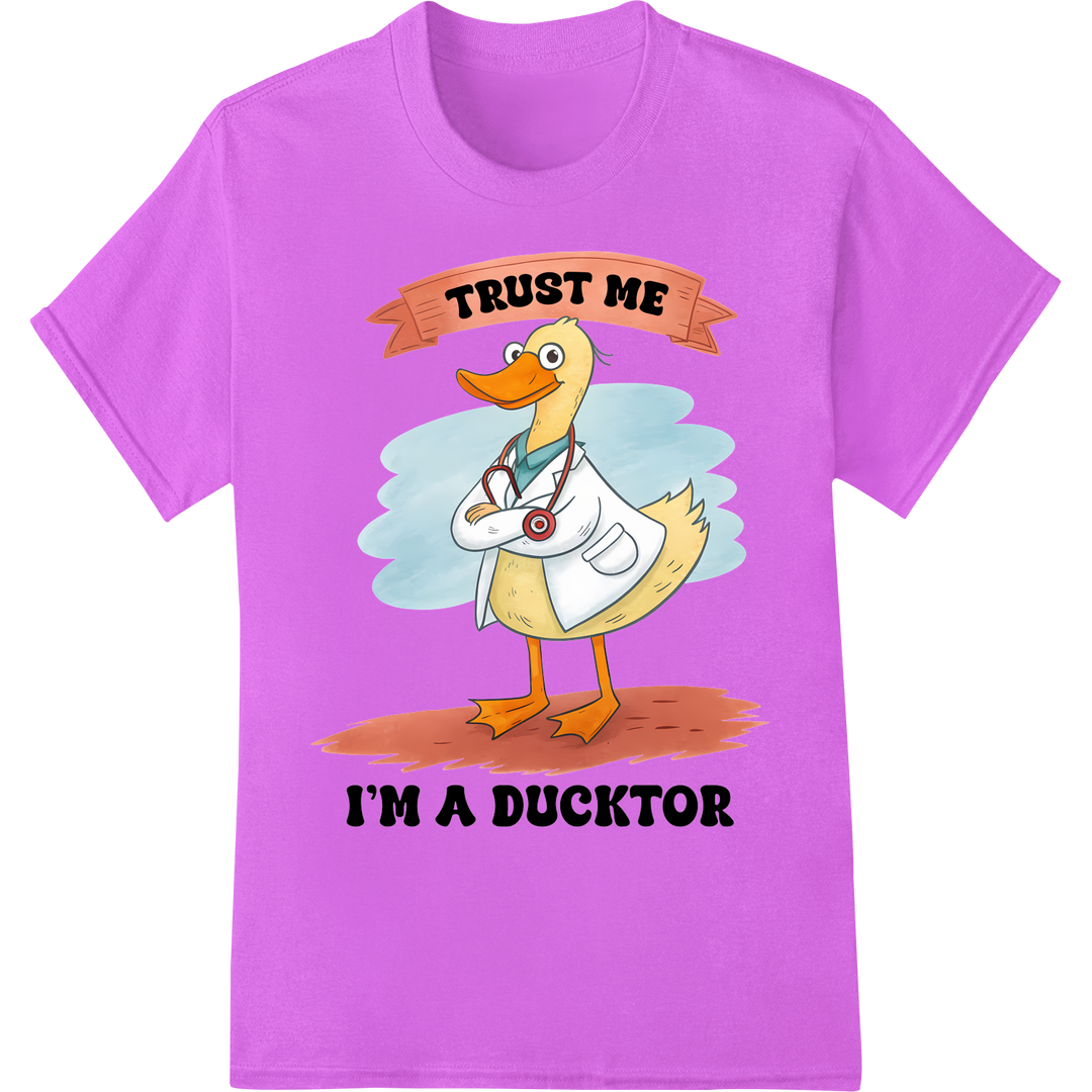 Quack Up with our 'Trust Me I'm a Ducktor' Funny DTF Print on purple shirt - SUPERDTF-DTF Prints-DTF Transfers-Custom DTF Prints