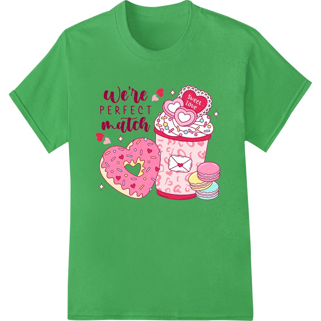 Adorable Coffee Lovers' Valentine's Day Heat Transfer on green shirt - SUPERDTF-DTF Prints-DTF Transfers-Custom DTF Prints