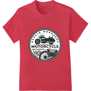 Vintage Motorcycle Repair Workshop DTF Print Heat Transfer enhanced with professional bulk t-shirt printing