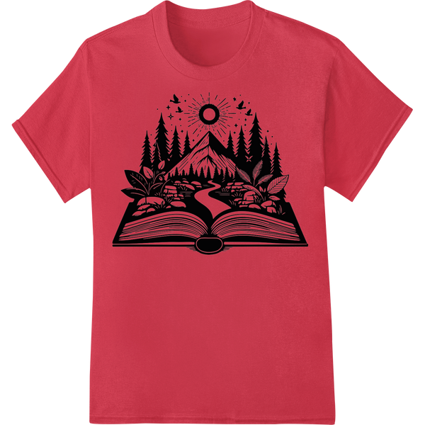 Majestic Mountains: Rugged Outdoor DTF Print Heat Transfer on red shirt - SUPERDTF-DTF Prints-DTF Transfers-Custom DTF Prints