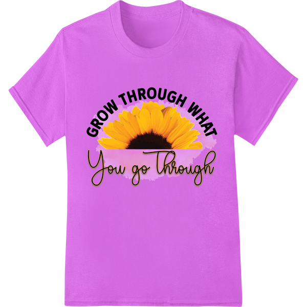 Grow Through Challenges: Sunflower Inspirational DTF Print on purple shirt - SUPERDTF-DTF Prints-DTF Transfers-Custom DTF Prints