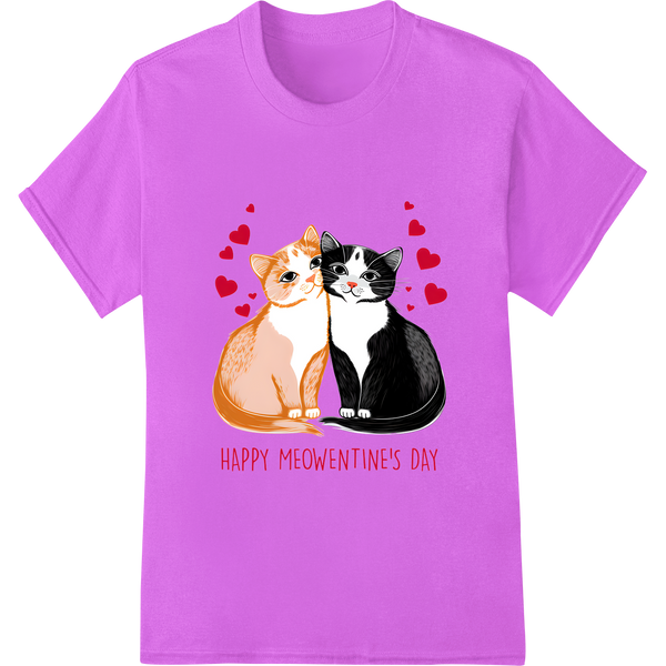 Adorable 'Happy Meowentine's Day' Cat Couple DTF Print on purple shirt - SUPERDTF-DTF Prints-DTF Transfers-Custom DTF Prints