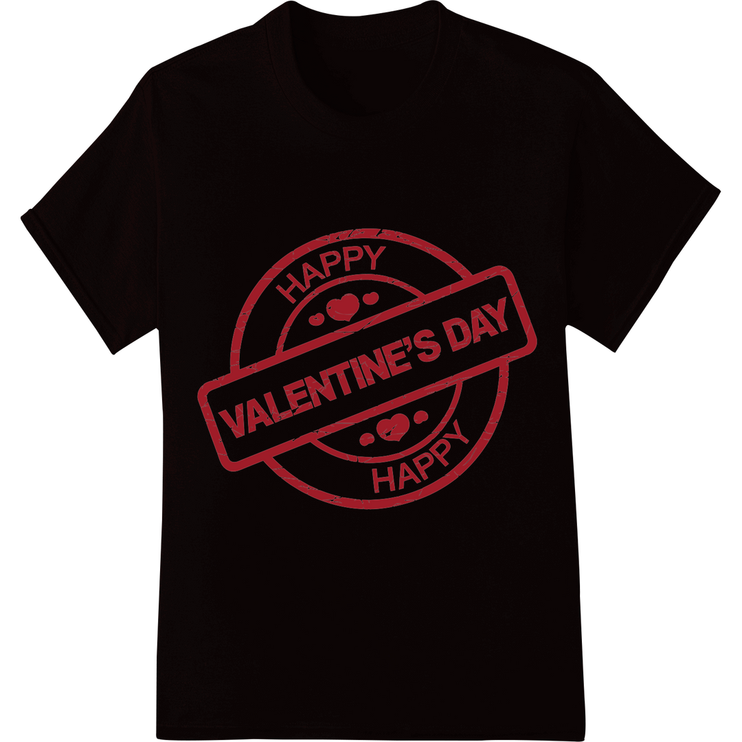 Charming 'Happy Valentine's Day' Stamp DTF Print Transfer on black shirt - SUPERDTF-DTF Prints-DTF Transfers-Custom DTF Prints