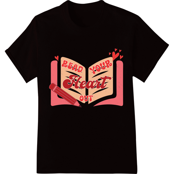 Love Reading This Valentine's: Teacher's Heart DTF Print on black shirt - SUPERDTF-DTF Prints-DTF Transfers-Custom DTF Prints