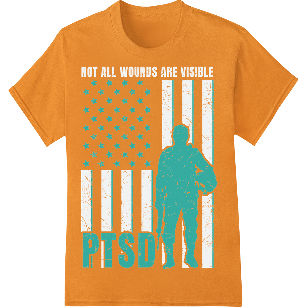 Patriotic PTSD Soldier American Flag Star DTF Print Transfer on orange shirt - SUPERDTF-DTF Prints-DTF Transfers-Custom DTF Prints