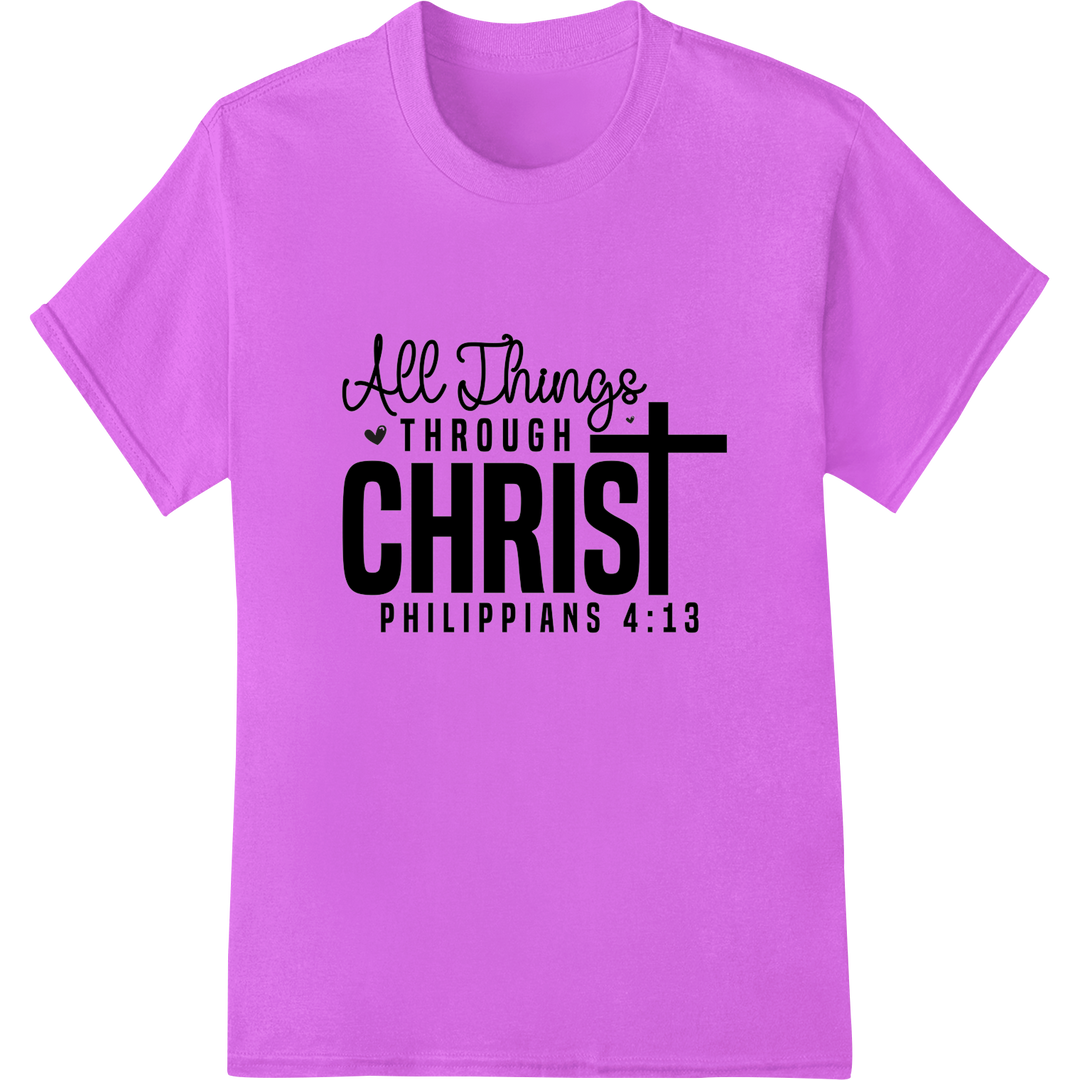 Philippians 4:13 DTF Heat Transfer - Inspiring Faith Print on purple shirt - SUPERDTF-DTF Prints-DTF Transfers-Custom DTF Prints