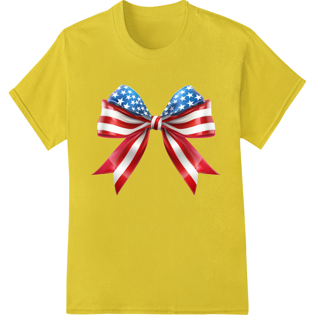 Patriotic American Flag Bow Heat Transfer for 4th of July on yellow shirt - SUPERDTF-DTF Prints-DTF Transfers-Custom DTF Prints