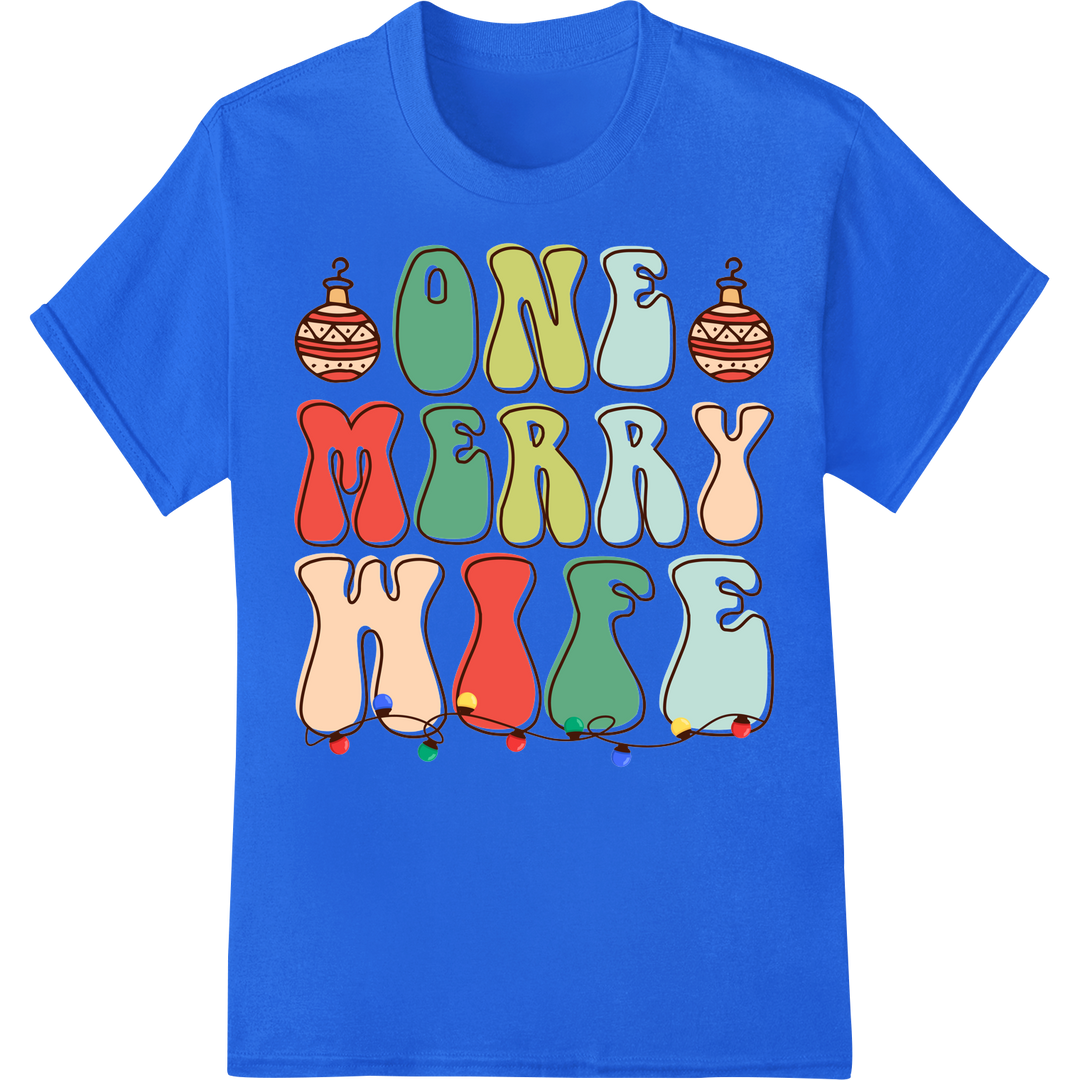 Retro Christmas 'One Merry Life' DTF Print Heat Transfer on blue shirt - SUPERDTF-DTF Prints-DTF Transfers-Custom DTF Prints