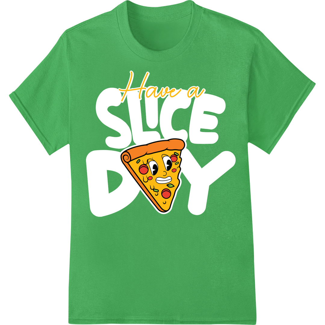 Playful Pizza Slice DTF Print Heat Transfer | Super DTF on green shirt - SUPERDTF-DTF Prints-DTF Transfers-Custom DTF Prints