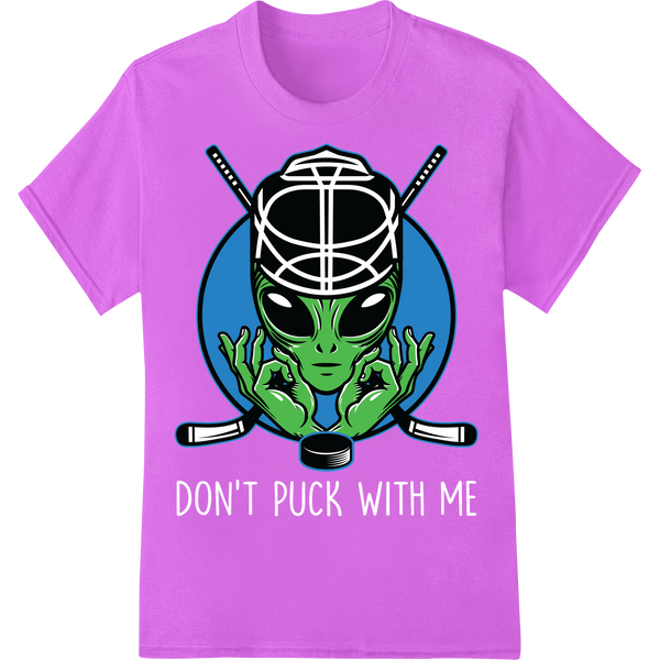 Sarcastic Alien Hockey Player DTF Print Heat Transfer on purple shirt - SUPERDTF-DTF Prints-DTF Transfers-Custom DTF Prints