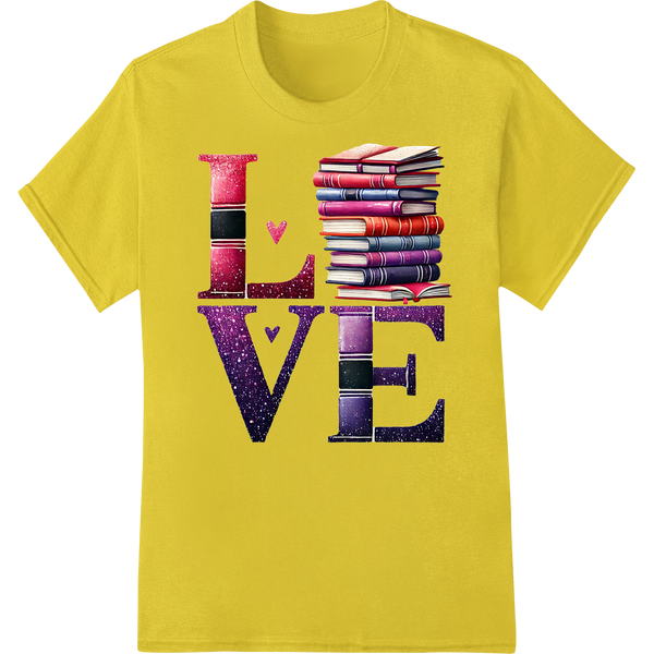 Embrace Your Love for Books with This Stunning LOVE Design on yellow shirt - SUPERDTF-DTF Prints-DTF Transfers-Custom DTF Prints