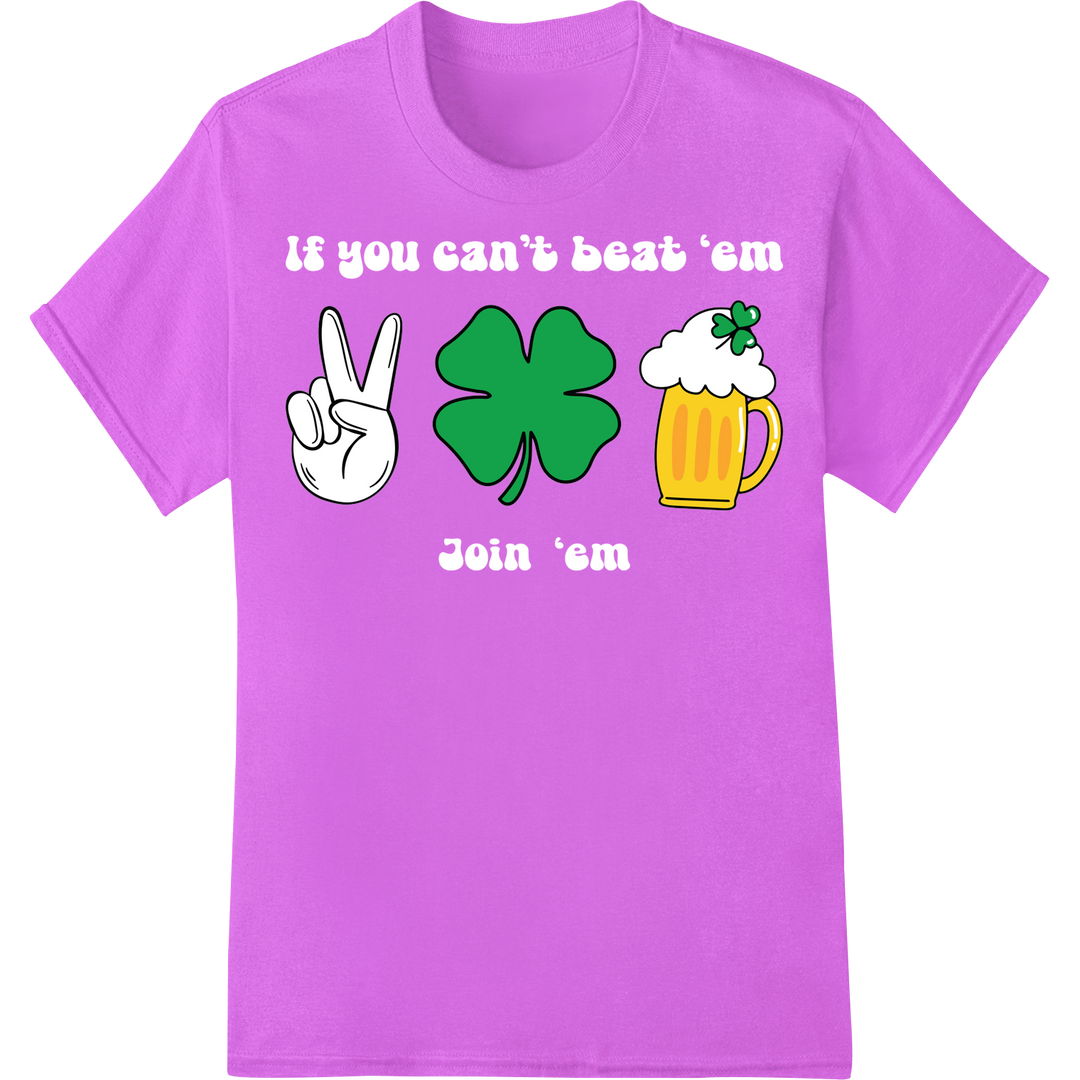 Lucky Clover & Beer Mug St. Patrick's Day DTF Heat Transfer on purple shirt - SUPERDTF-DTF Prints-DTF Transfers-Custom DTF Prints