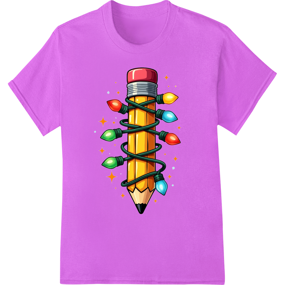 Festive Christmas Pencil DTF Print for Teachers & Students on purple shirt - SUPERDTF-DTF Prints-DTF Transfers-Custom DTF Prints