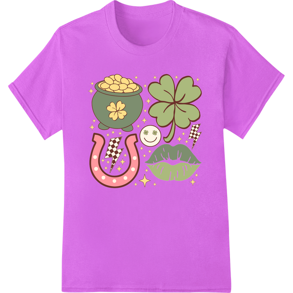 Retro Irish Luck: Charming St. Patrick's Day DTF Print on purple shirt - SUPERDTF-DTF Prints-DTF Transfers-Custom DTF Prints