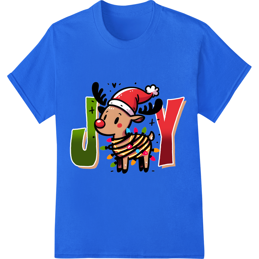 Festive Christmas Reindeer Joy DTF Print Heat Transfer on blue shirt - SUPERDTF-DTF Prints-DTF Transfers-Custom DTF Prints