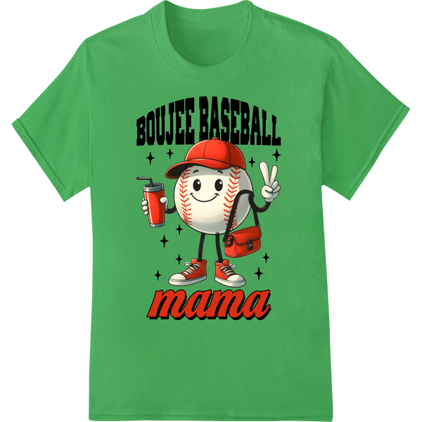 Sassy 'Boujee Baseball Mama' Cute Mascot DTF Print Transfer on green shirt - SUPERDTF-DTF Prints-DTF Transfers-Custom DTF Prints