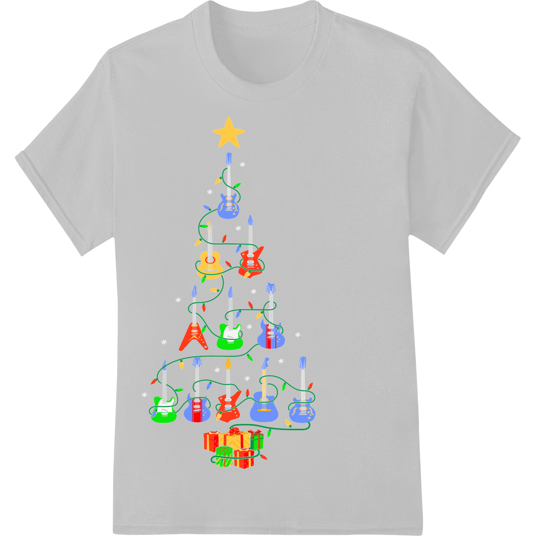 Festive Guitarist's Christmas Tree Heat Transfer Print on white shirt - SUPERDTF-DTF Prints-DTF Transfers-Custom DTF Prints