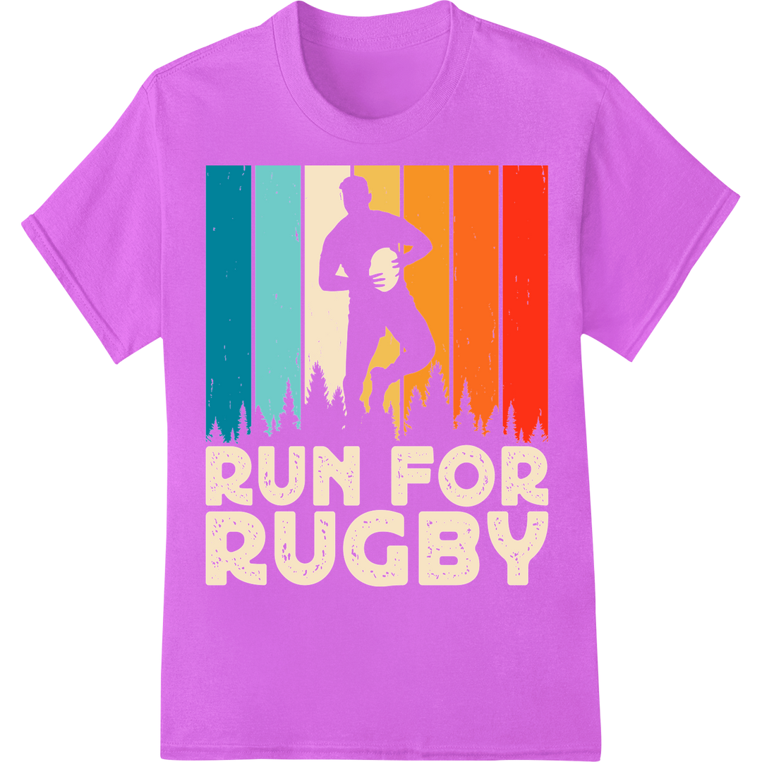 Run for Rugby: Vibrant Silhouette DTF Print Heat Transfer on purple shirt - SUPERDTF-DTF Prints-DTF Transfers-Custom DTF Prints