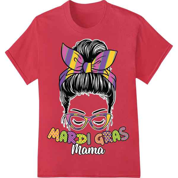 Vibrant Mardi Gras Mama DTF Print Heat Transfer on red shirt - SUPERDTF-DTF Prints-DTF Transfers-Custom DTF Prints