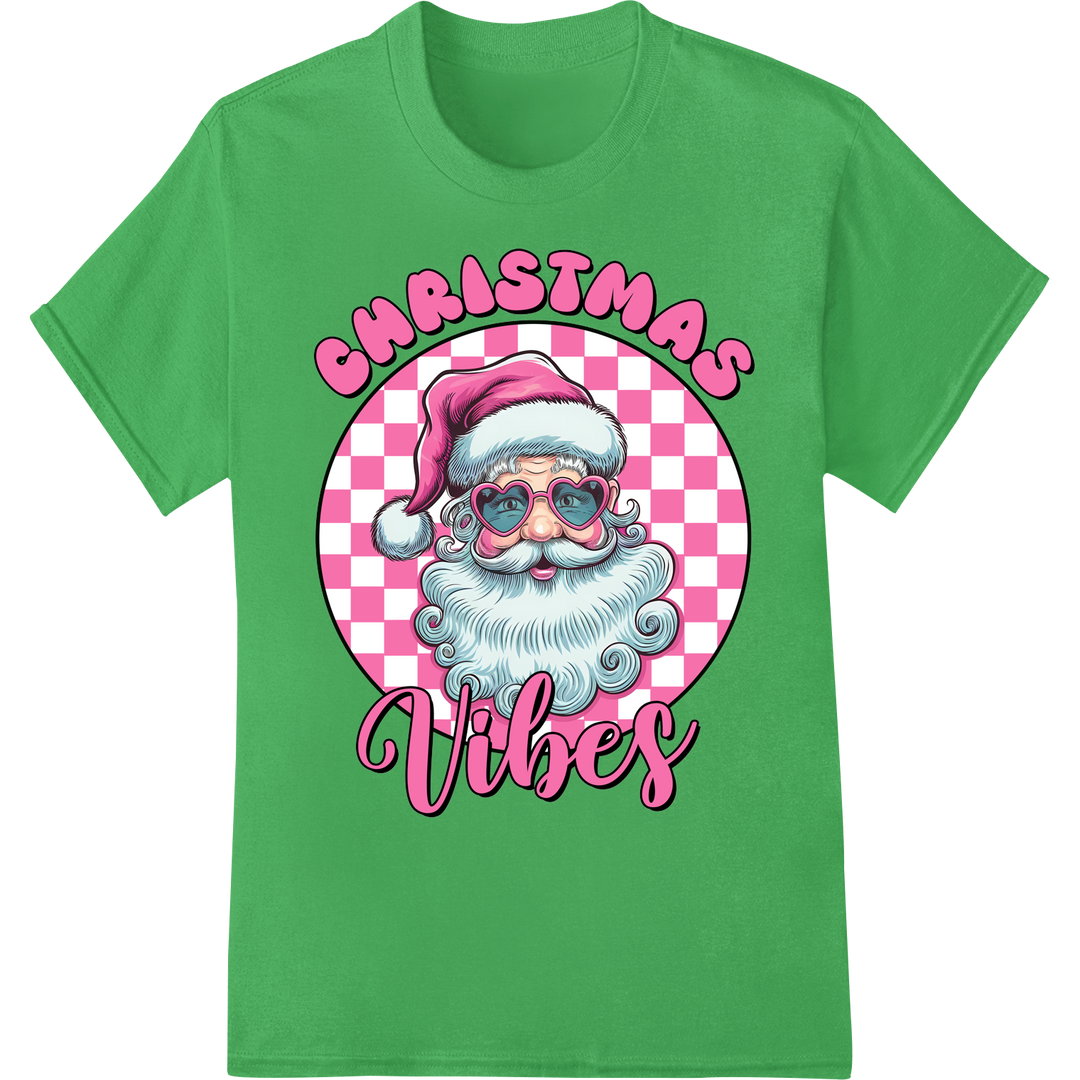 Jolly Santa Christmas Vibes DTF Heat Transfer Print on green shirt - SUPERDTF-DTF Prints-DTF Transfers-Custom DTF Prints