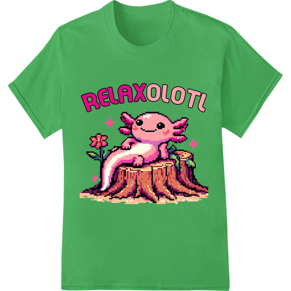 Adorable 'Relaxolotl' DTF Print Heat Transfer | Super DTF on green shirt - SUPERDTF-DTF Prints-DTF Transfers-Custom DTF Prints