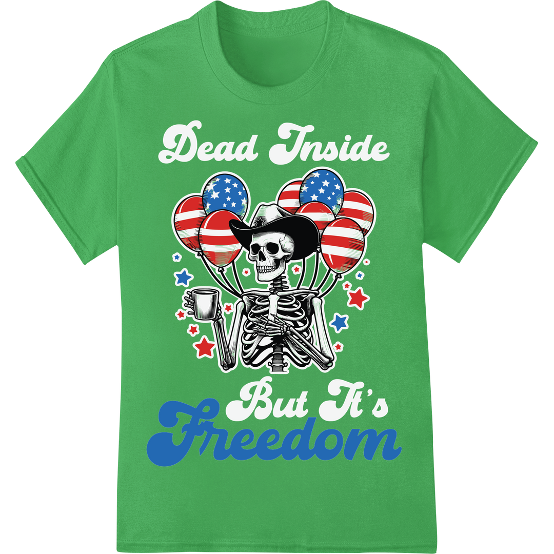 Patriotic Skeleton Freedom DTF Print Heat Transfer on green shirt - SUPERDTF-DTF Prints-DTF Transfers-Custom DTF Prints