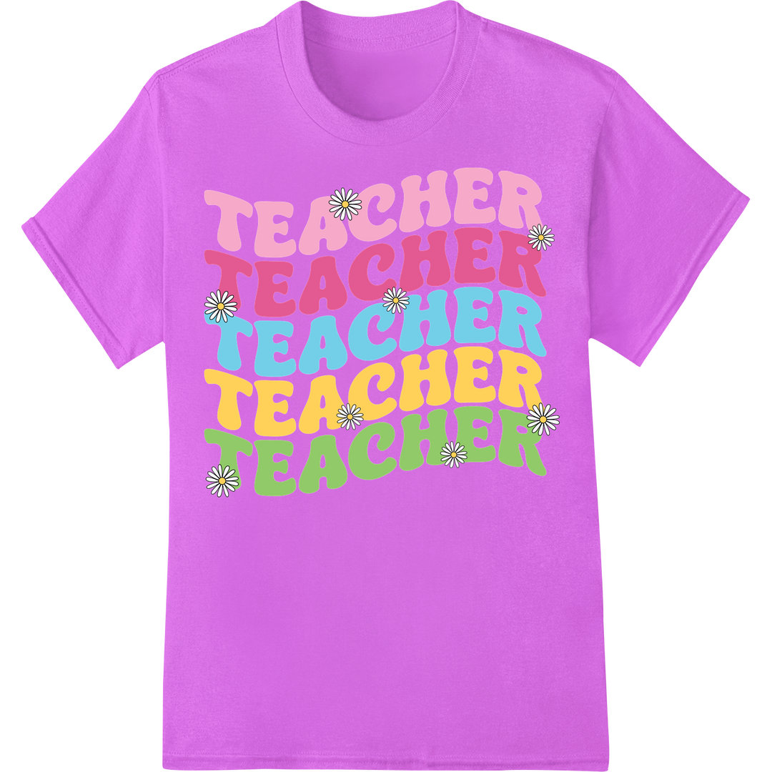 Retro Teacher Appreciation | Colorful DTF Transfer Print on purple shirt - SUPERDTF-DTF Prints-DTF Transfers-Custom DTF Prints