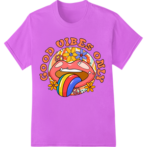 Personalized high-quality t-shirt printing design for Groovy Good Vibes Only: Psychedelic Tongue-Out Design