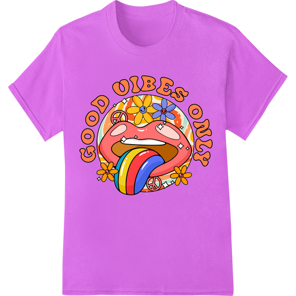 Personalized high-quality t-shirt printing design for Groovy Good Vibes Only: Psychedelic Tongue-Out Design