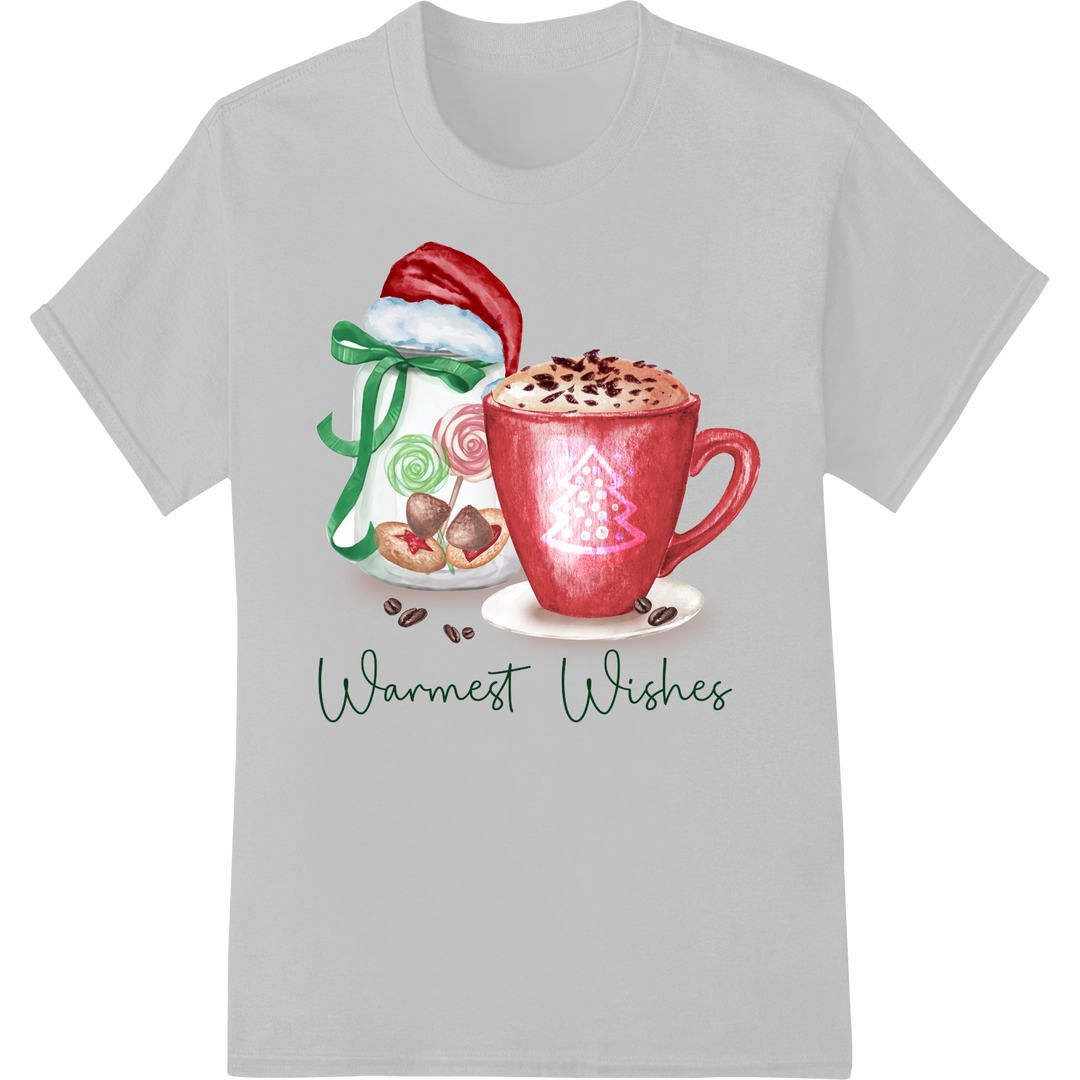 Cozy Christmas Coffee Mug Print | Warmest Wishes Design on white shirt - SUPERDTF-DTF Prints-DTF Transfers-Custom DTF Prints