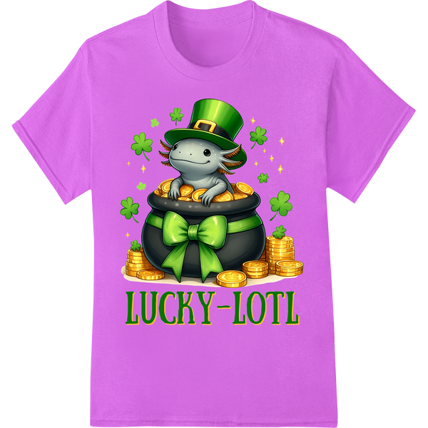 Lucky Leprechaun Axolotl - St. Patrick's Day DTF Print on purple shirt - SUPERDTF-DTF Prints-DTF Transfers-Custom DTF Prints